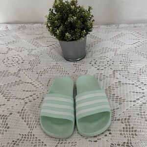 Adidas Mint Green Slide Sandals with White Stripes size 7